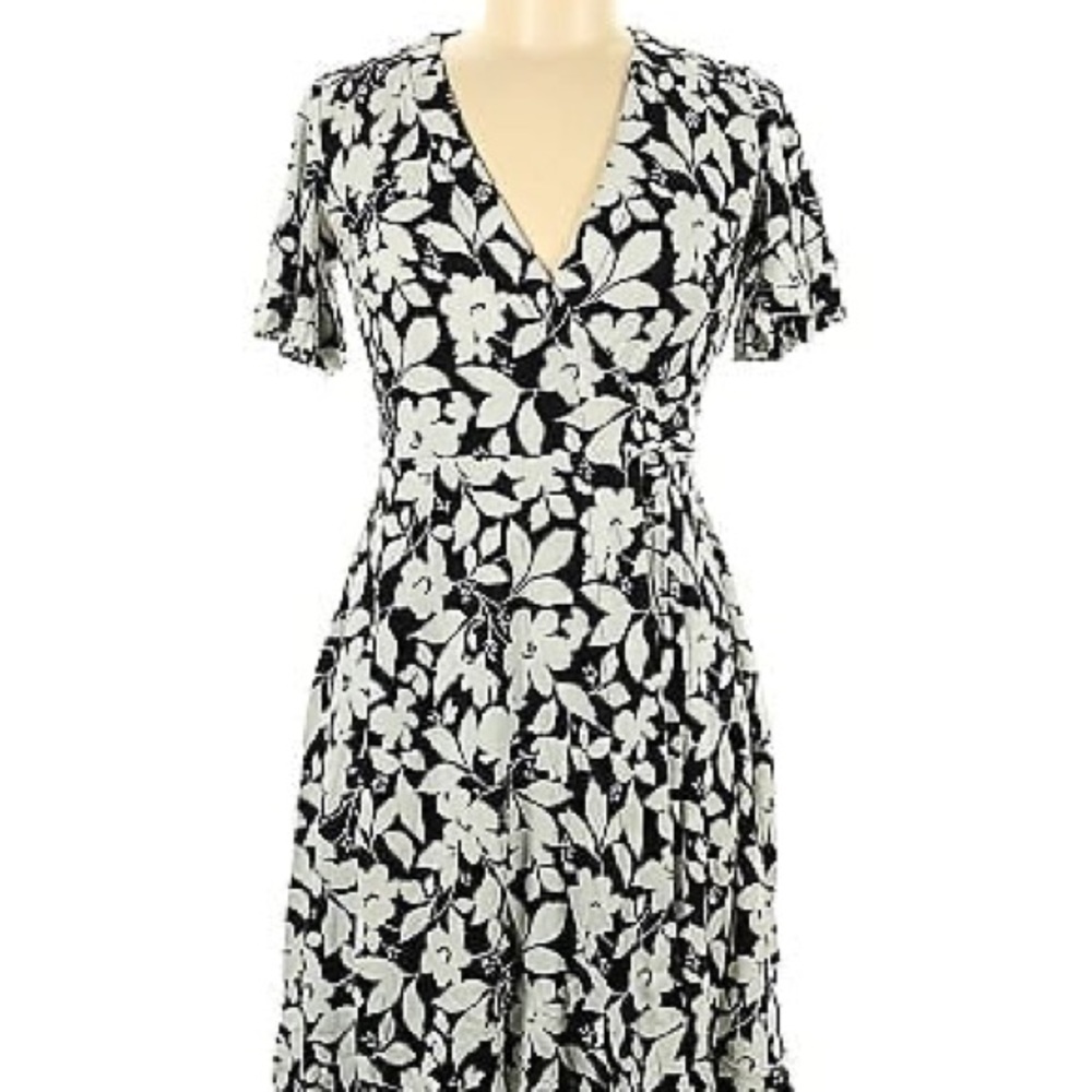 Ann Taylor Black and White Wrap Midi Dress